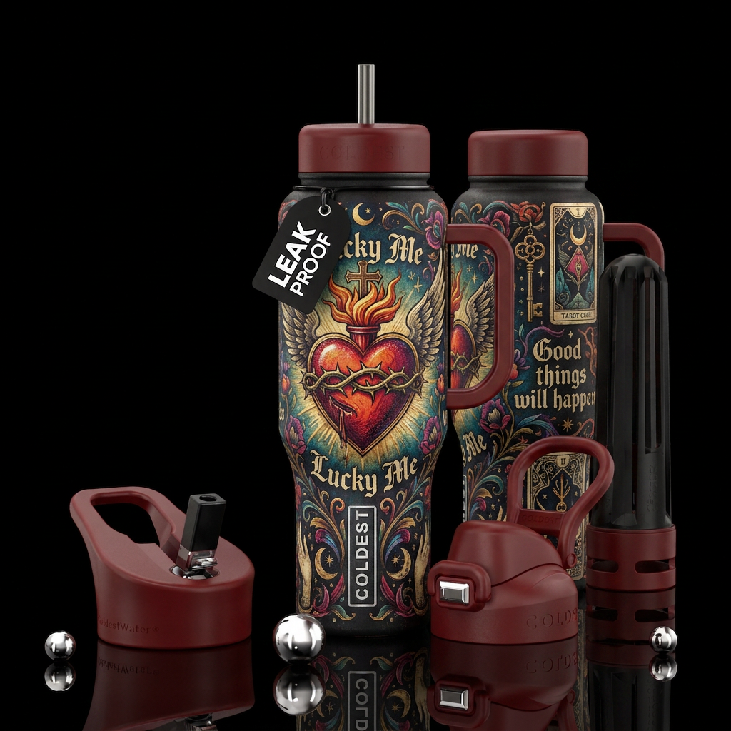 Lucky Me Sacred Heart water bottle design