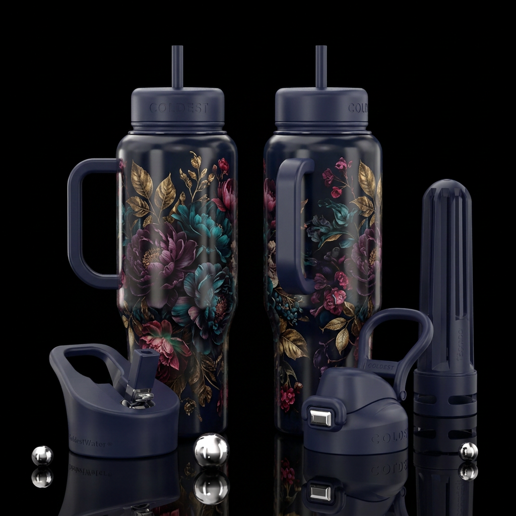 Moody Blooms water bottle design