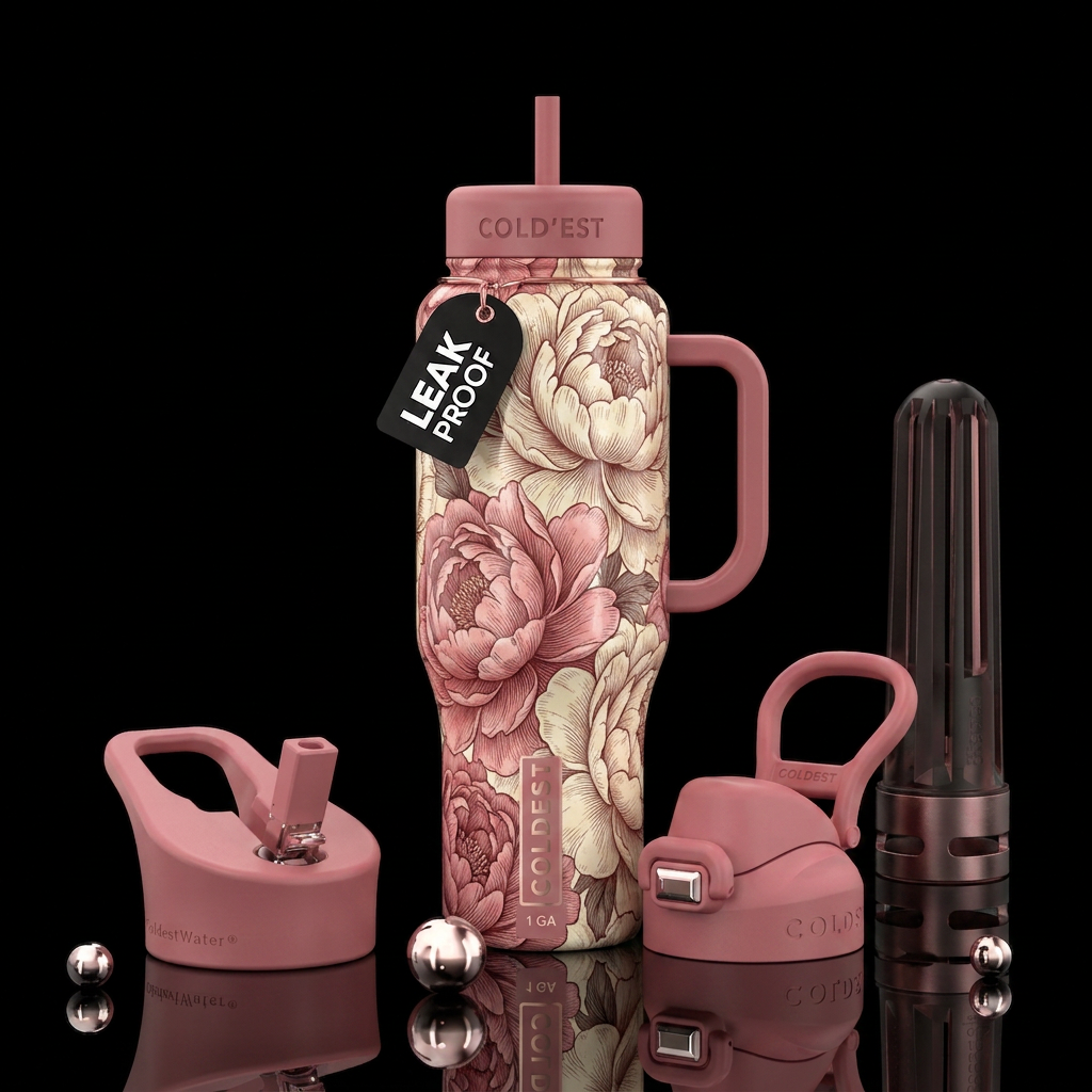 Vintage Peony water bottle design