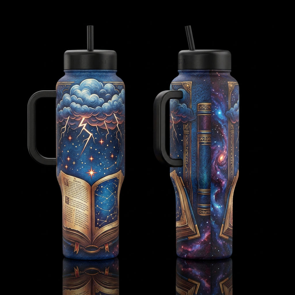 books of the gods water bottle design