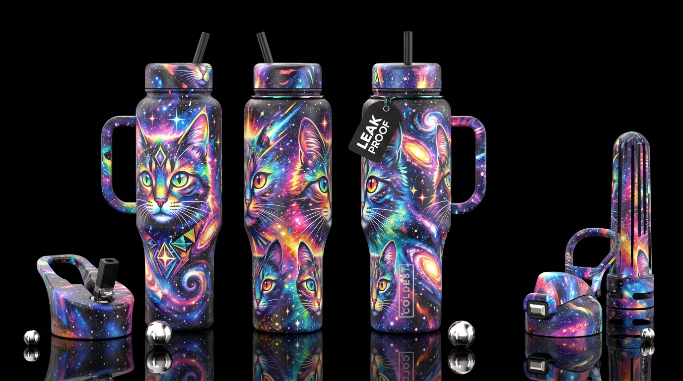 Cosmic Cat water bottle design