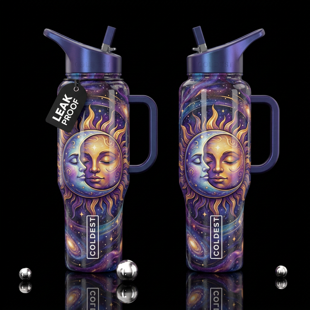 Sleeping moon and sun water bottle design