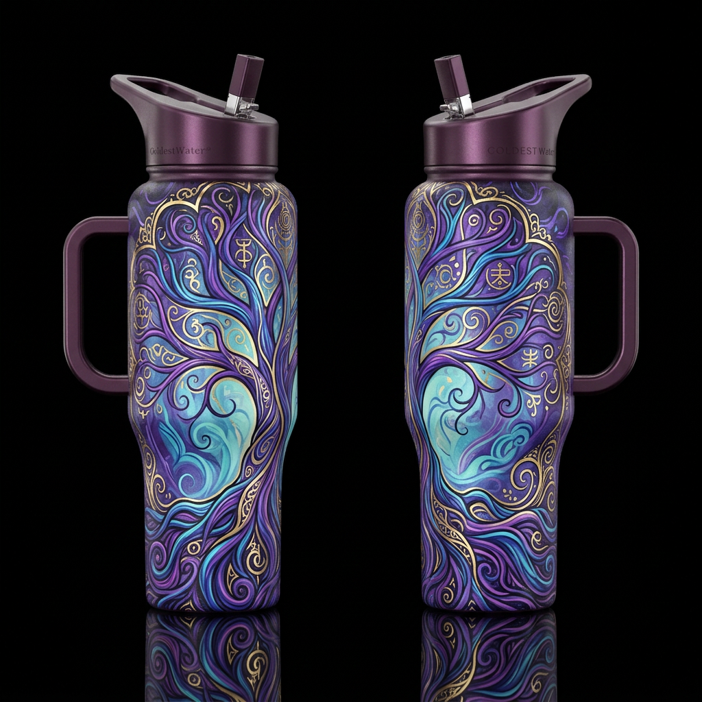 Bohemian purple and blue mystical tree, glossy, my... water bottle design