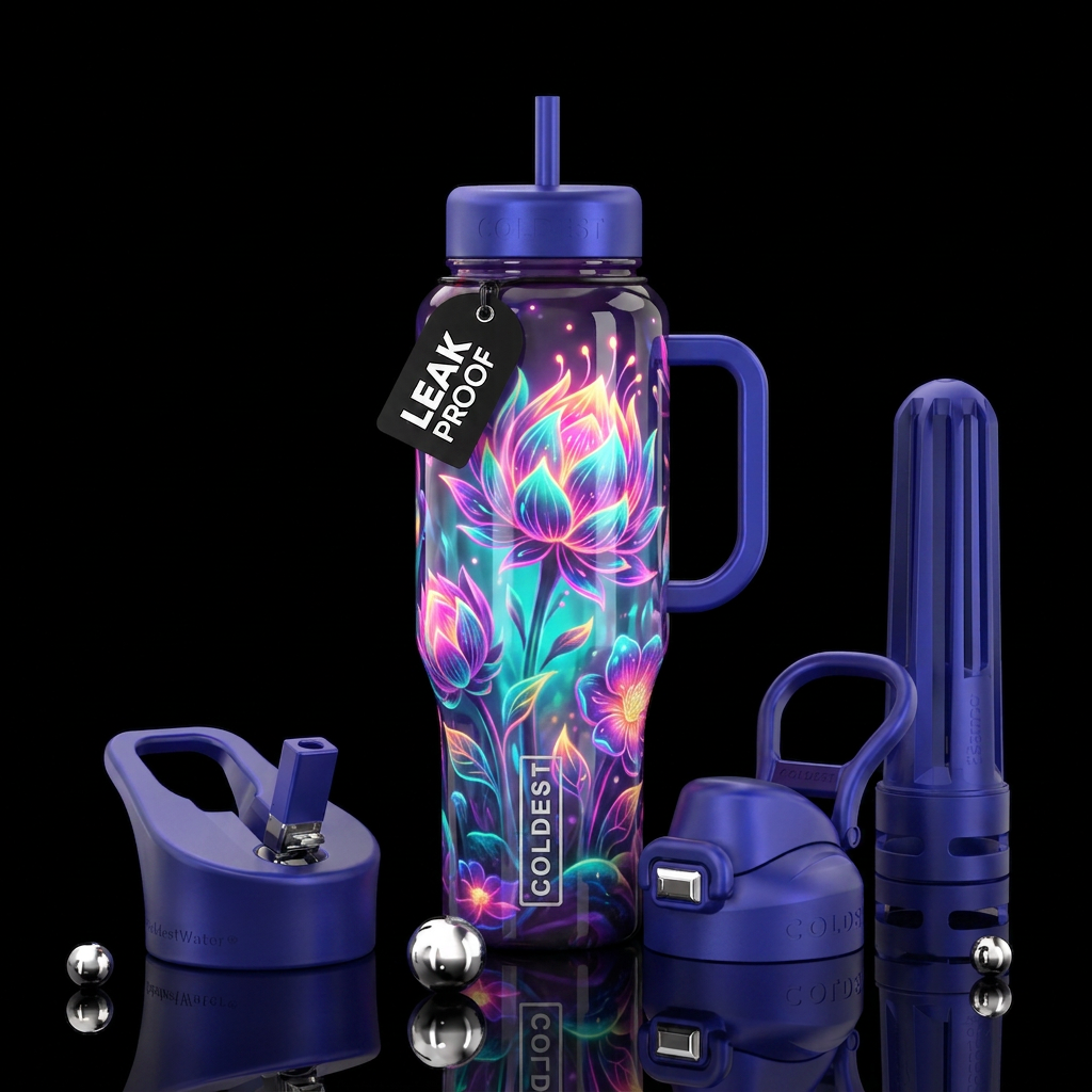 Budding blooms, Blissful, large florals, glossy, m... water bottle design