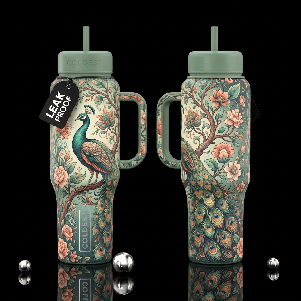 Peacock in a Tree water bottle design