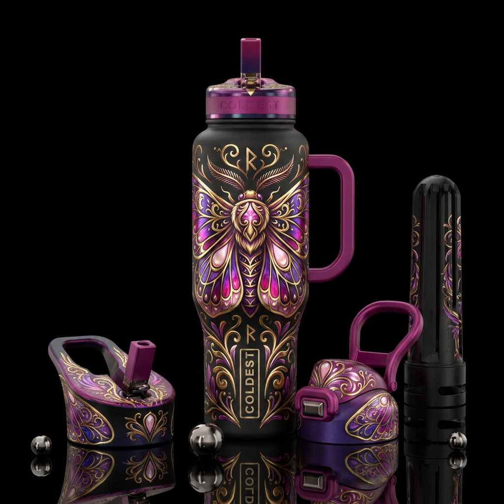 Mystic Moth water bottle design