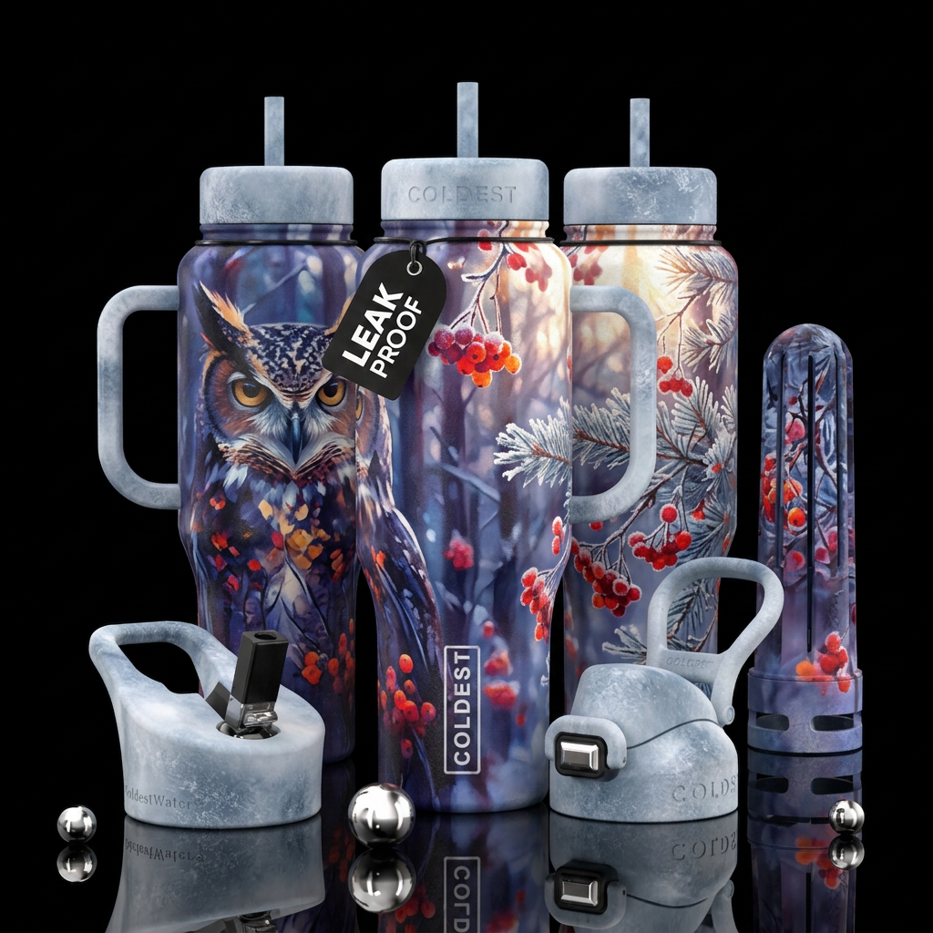 Horned owl water bottle design