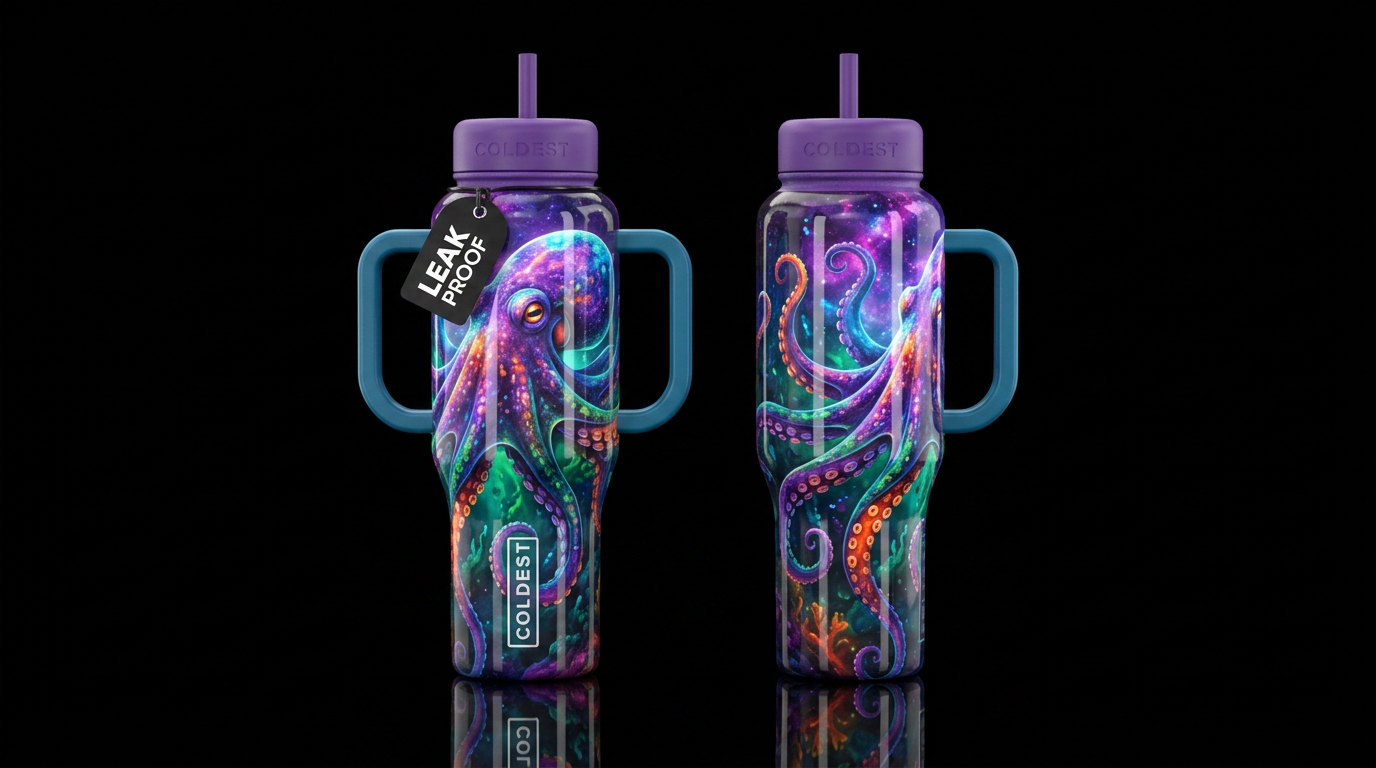 Psychedelic Octopus water bottle design