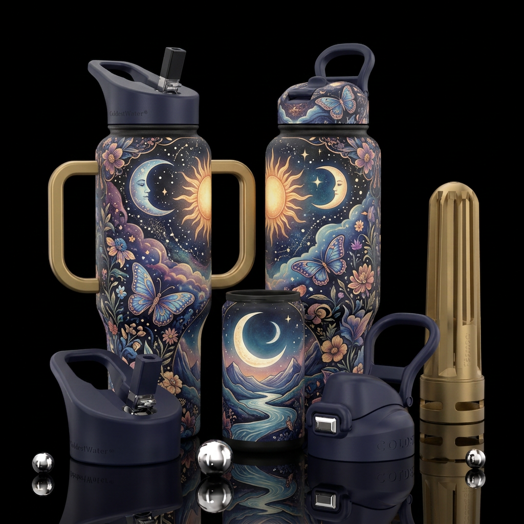 Sun Moon Vintage Bohemian Tapestry, Floral Butterf... water bottle design