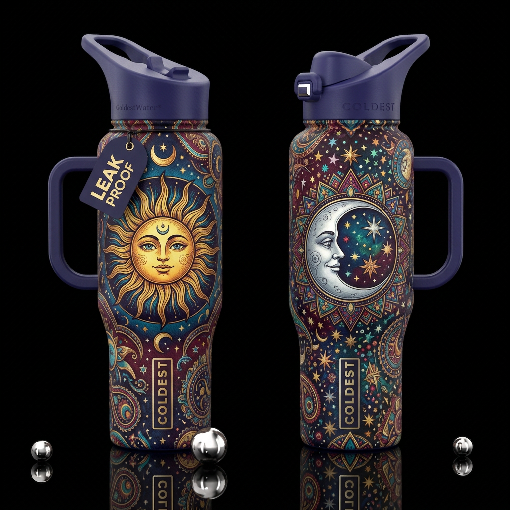 Vintage Bohemian Tapestry Featuring The Sun And Mo... water bottle design
