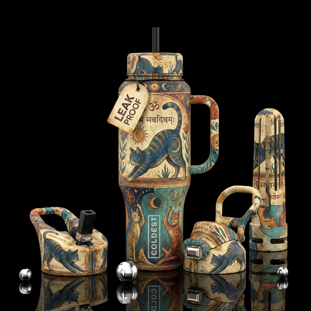 Cat Downward Dog Yoga water bottle design