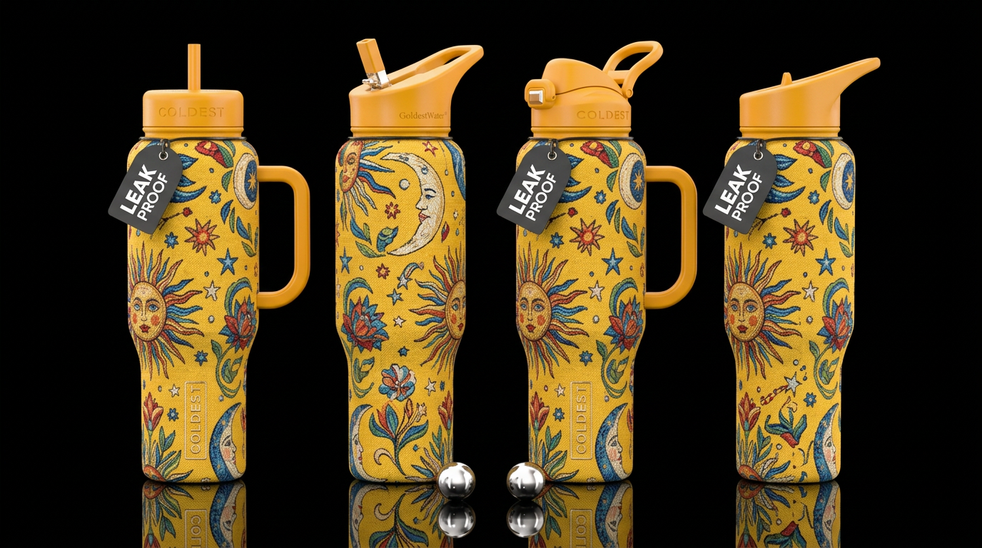 Sun Moon Yellow Floral water bottle design