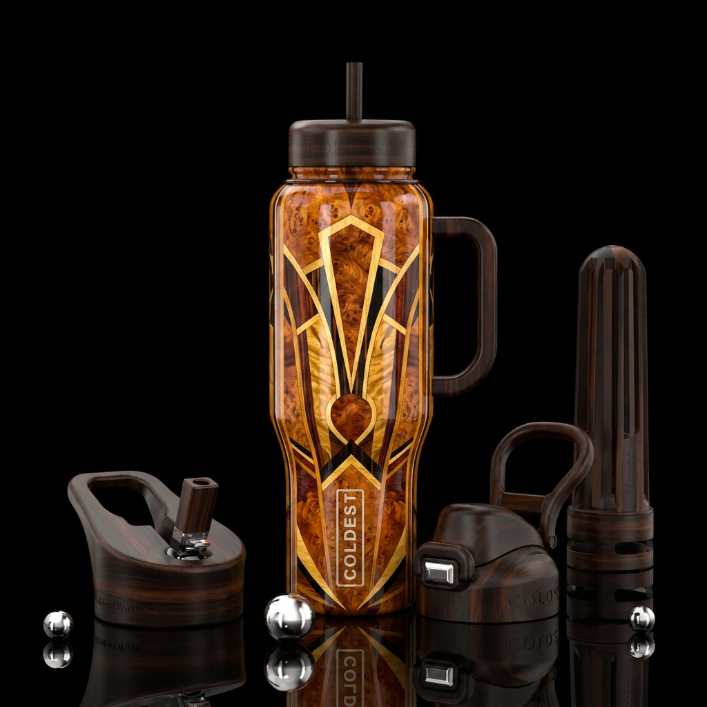 Art Deco woodwork water bottle design