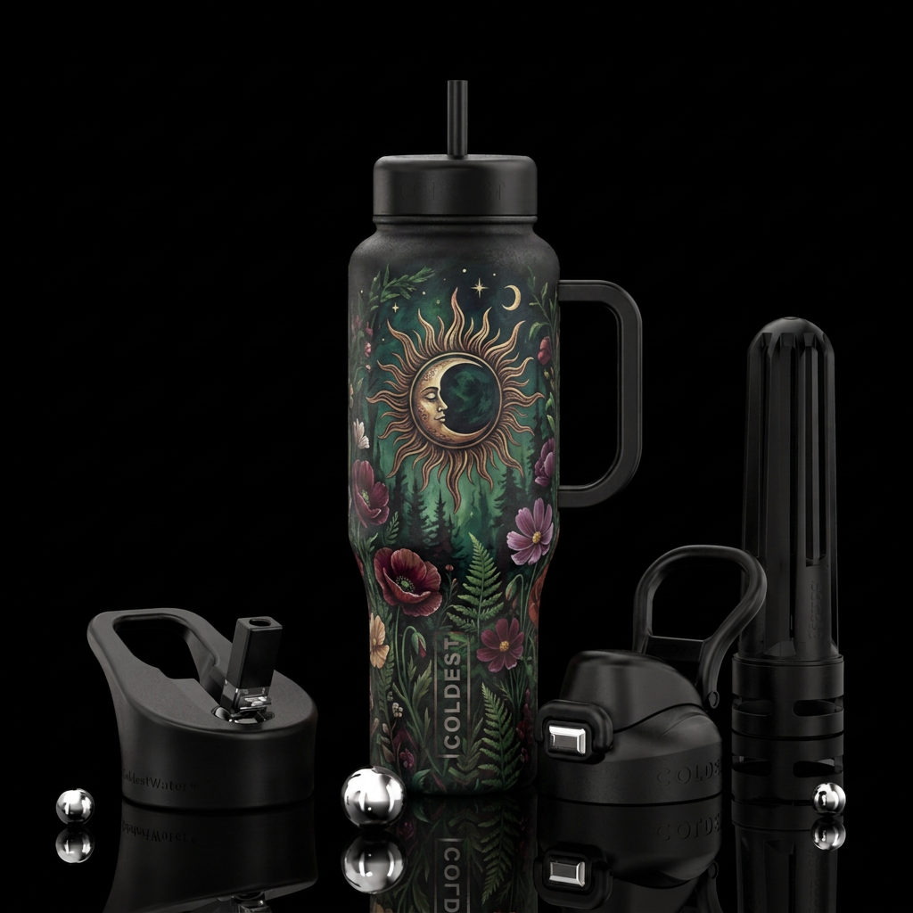 Vintage Moon and Sun water bottle design