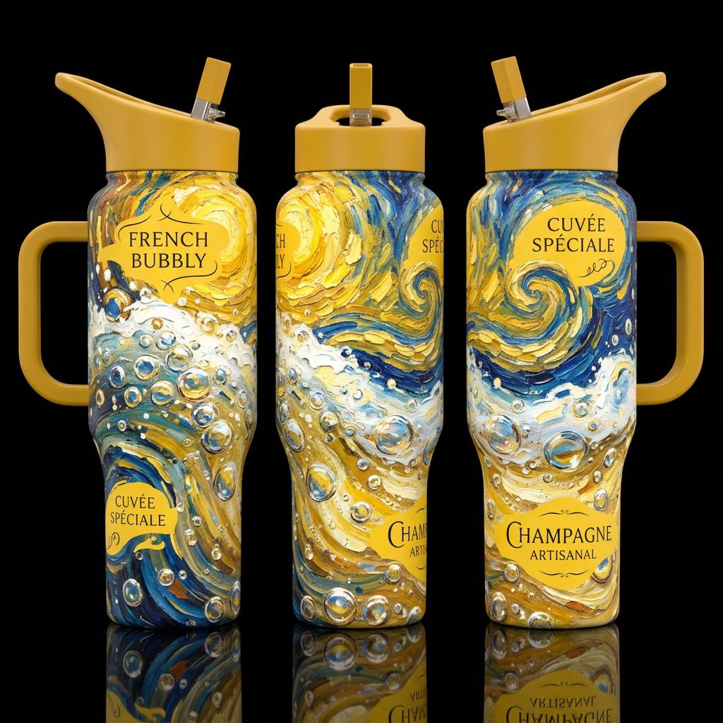 French Bubbly water bottle design