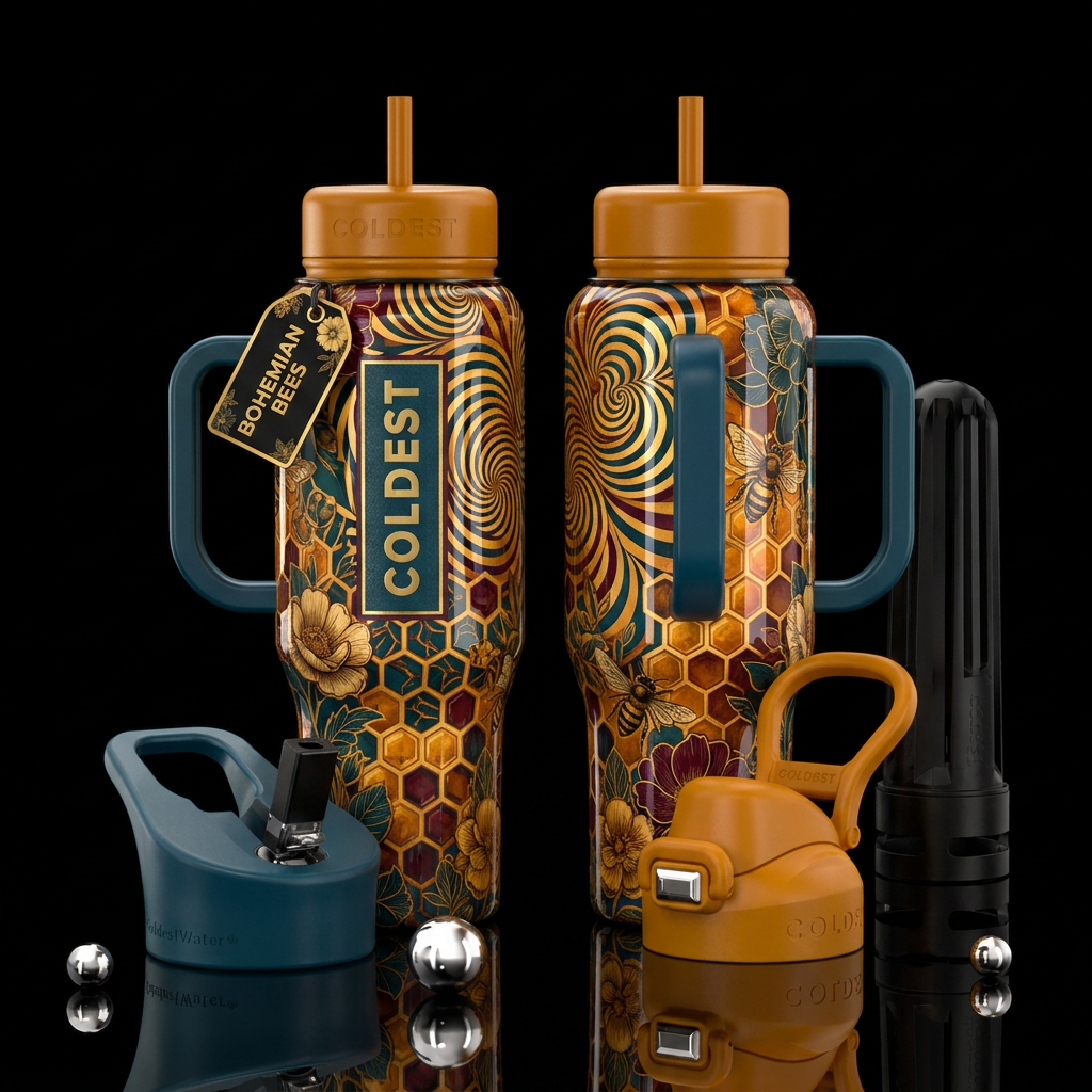 Bohemian op art Bees water bottle design
