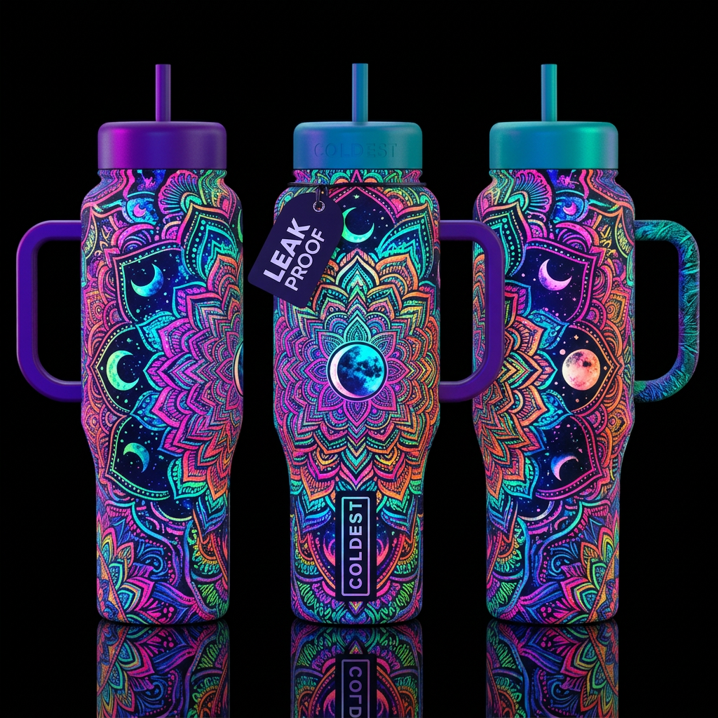 Reactive Blacklight Bohemian water bottle design