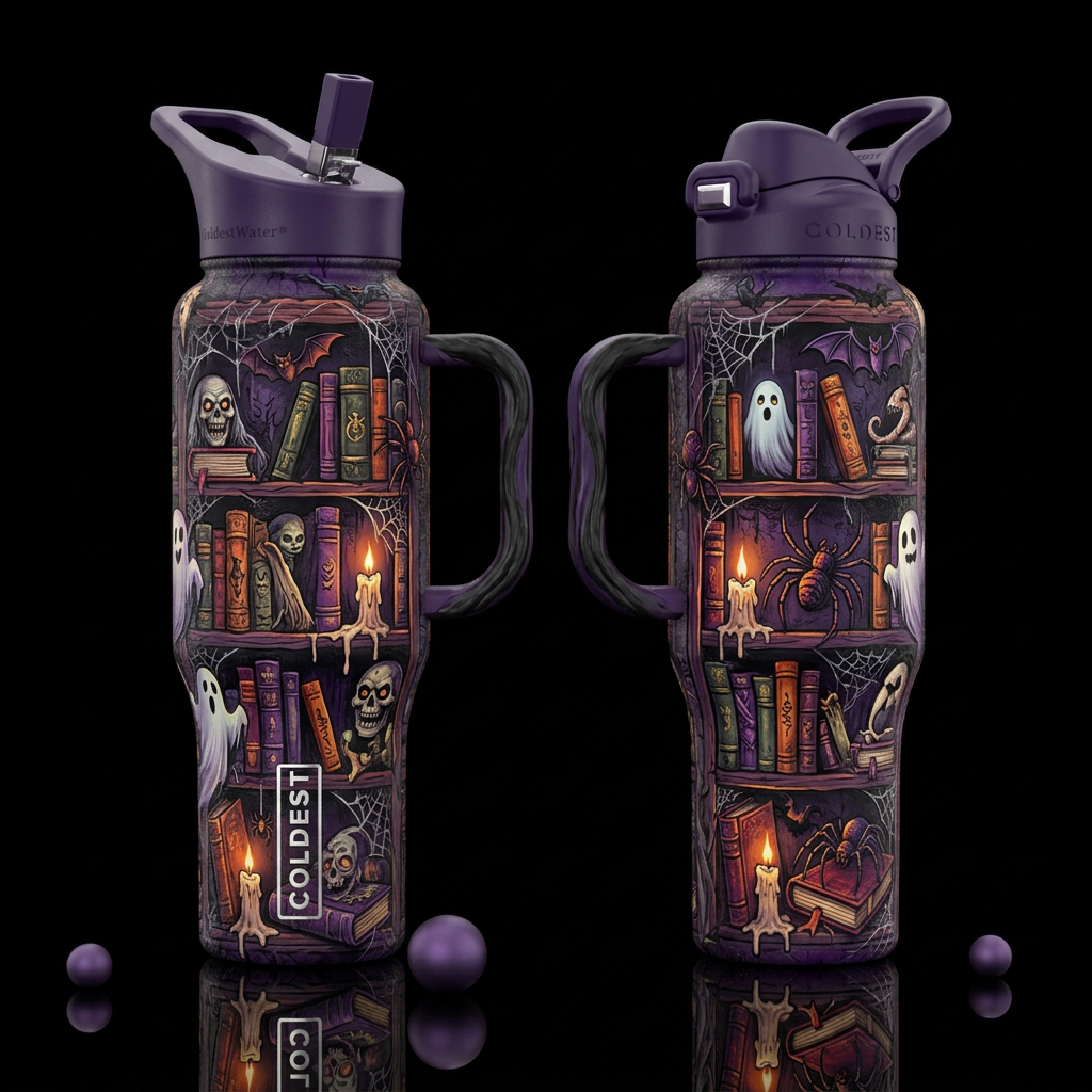 Spooky Bookshelves water bottle design