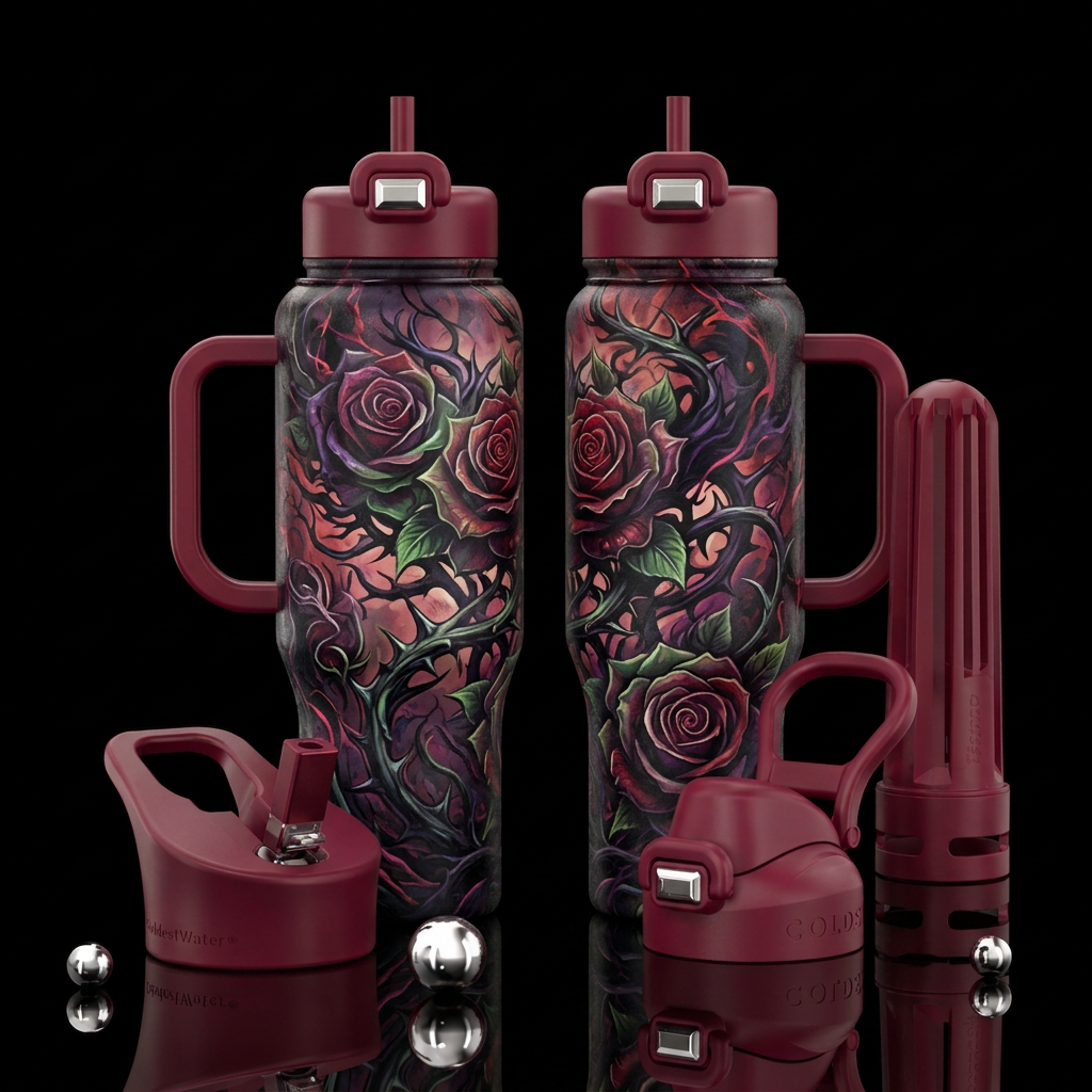 Lucien Thorny Roses water bottle design