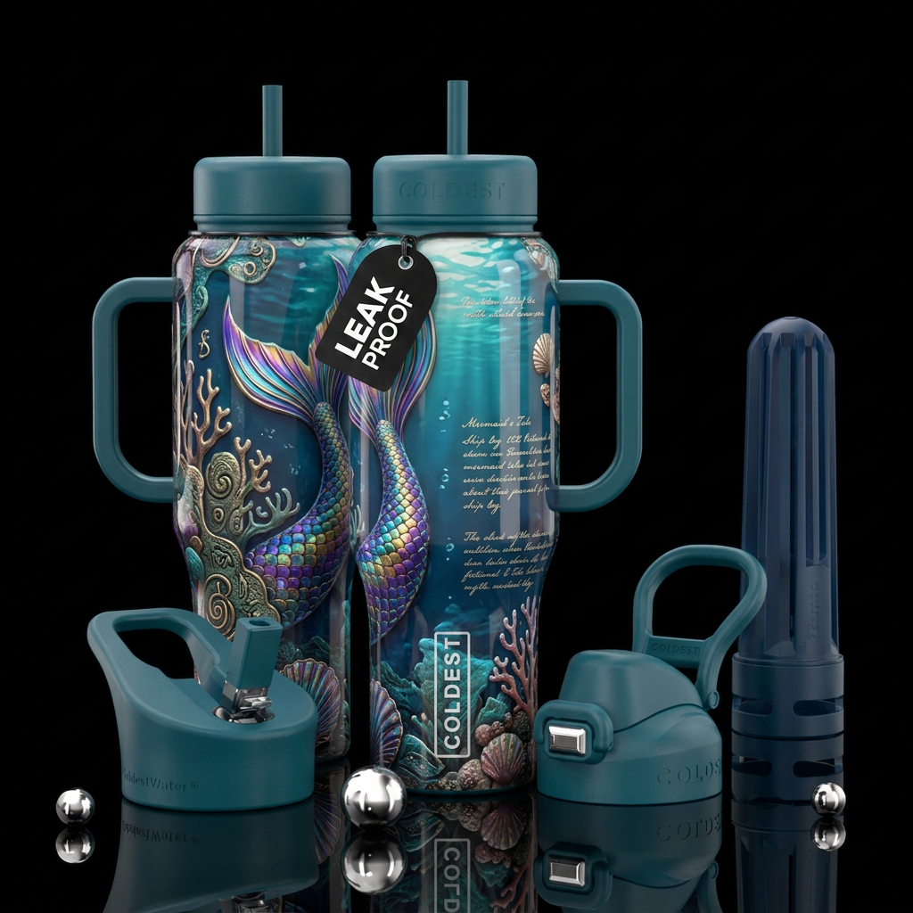 A Mermaids Notebook water bottle design