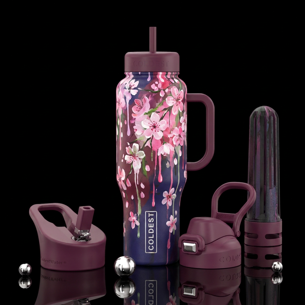 Cherry blossoms water bottle design