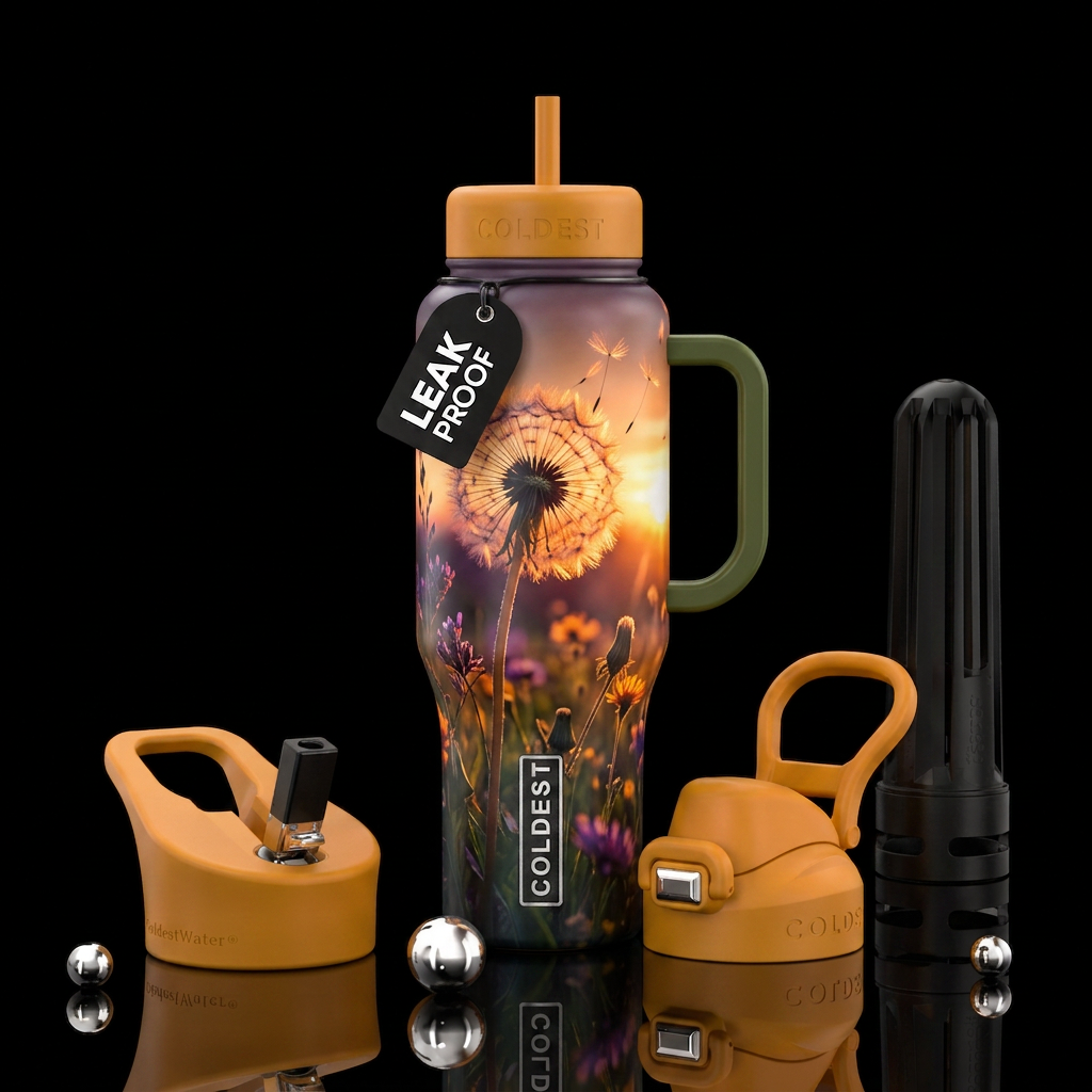 Dandi-lion in sunset water bottle design