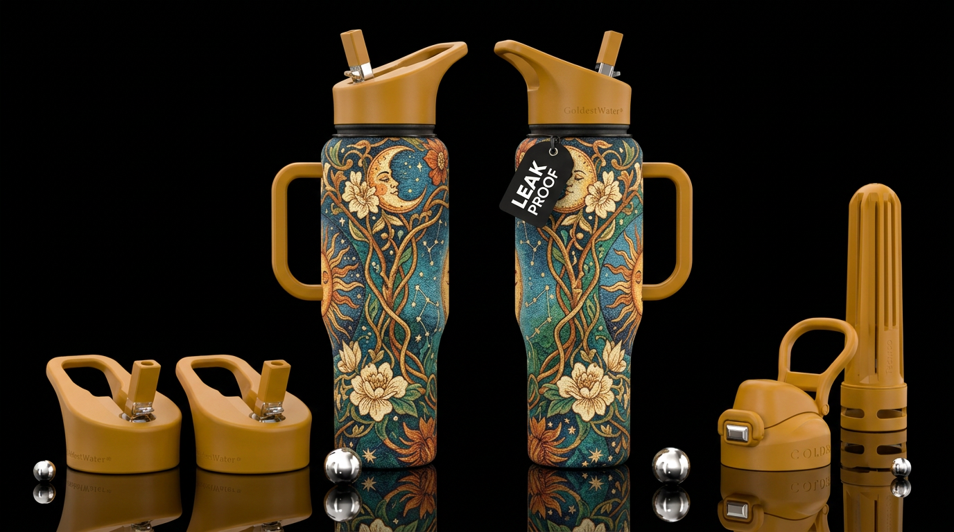Sun and Moon tapestry water bottle design