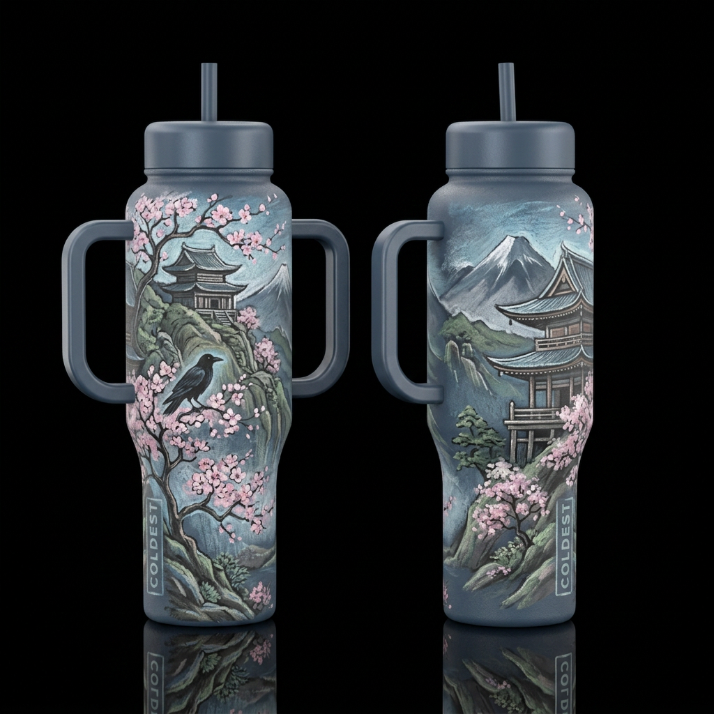 Japanese Temple water bottle design