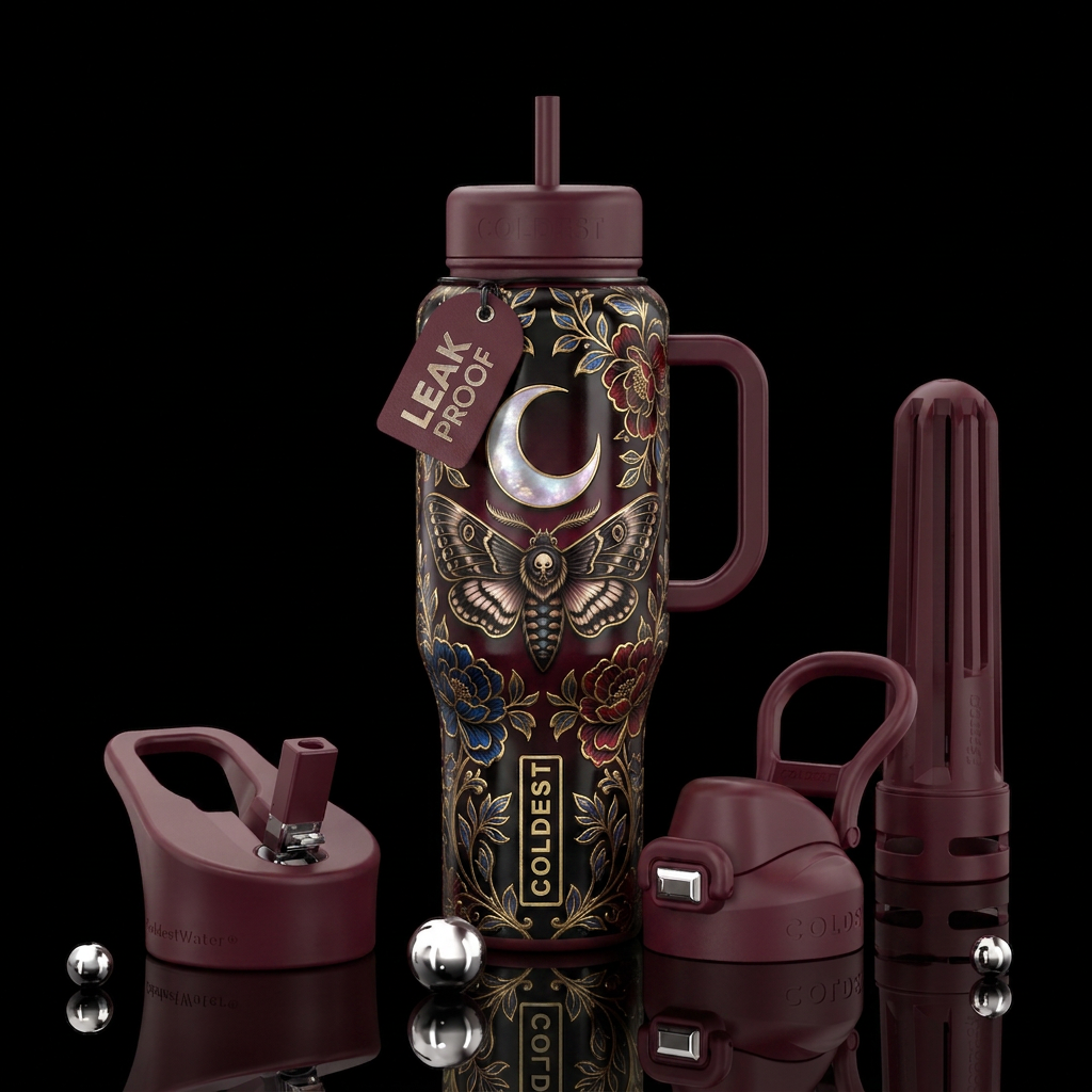 Moon on floral design water bottle design