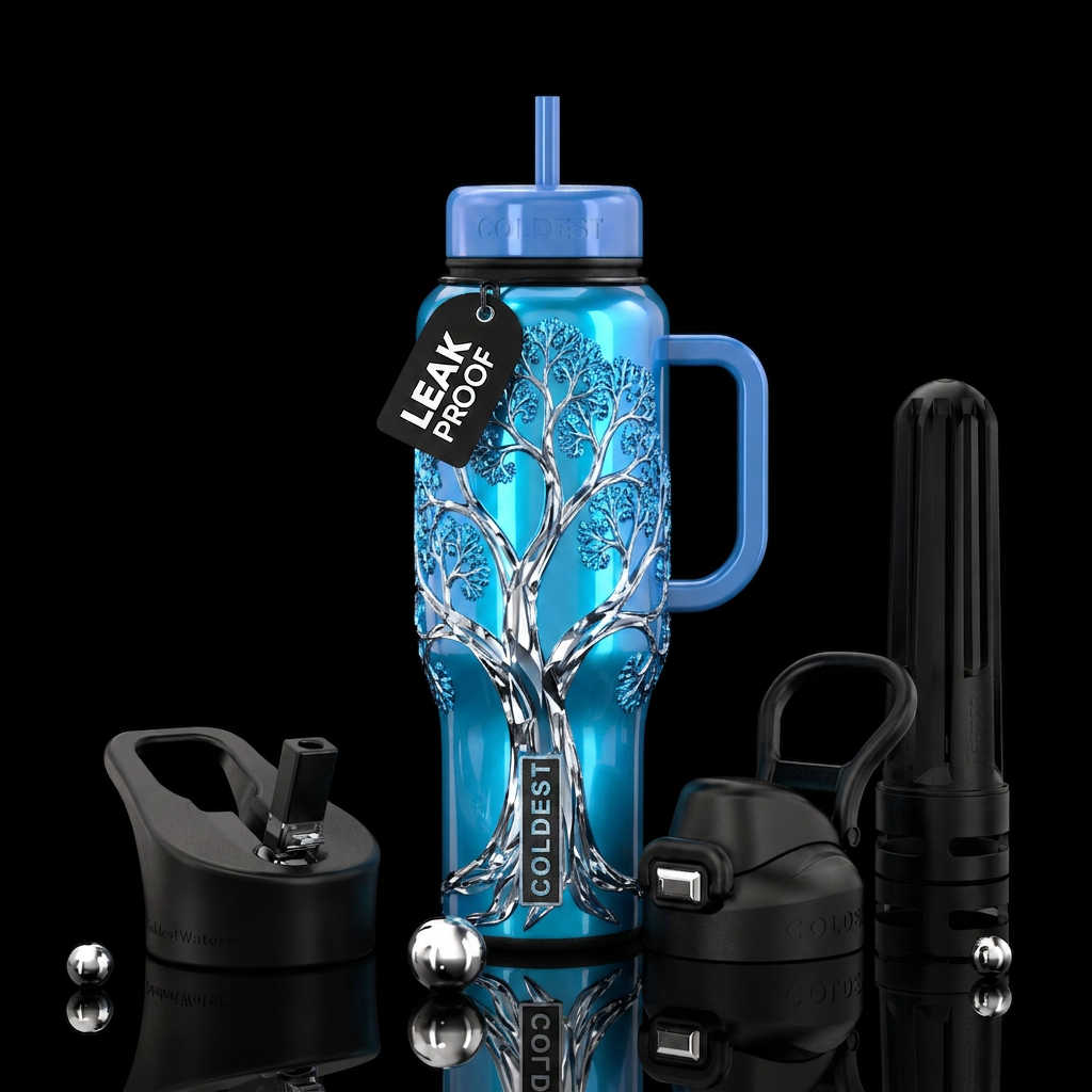 Crystal Leaves Tree of Life water bottle design