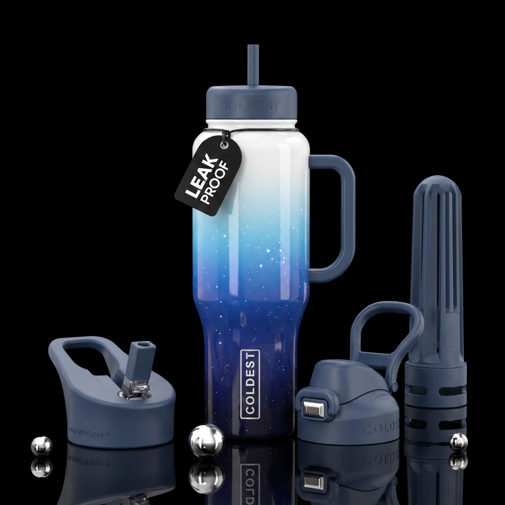 Twilight Gradient, blue, white, stars, abstract water bottle design