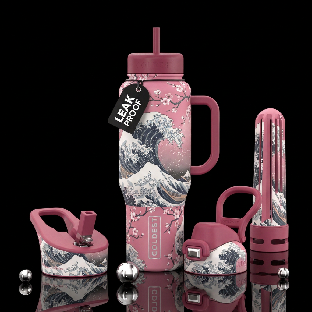 The Great Japanese Sakura Wave water bottle design
