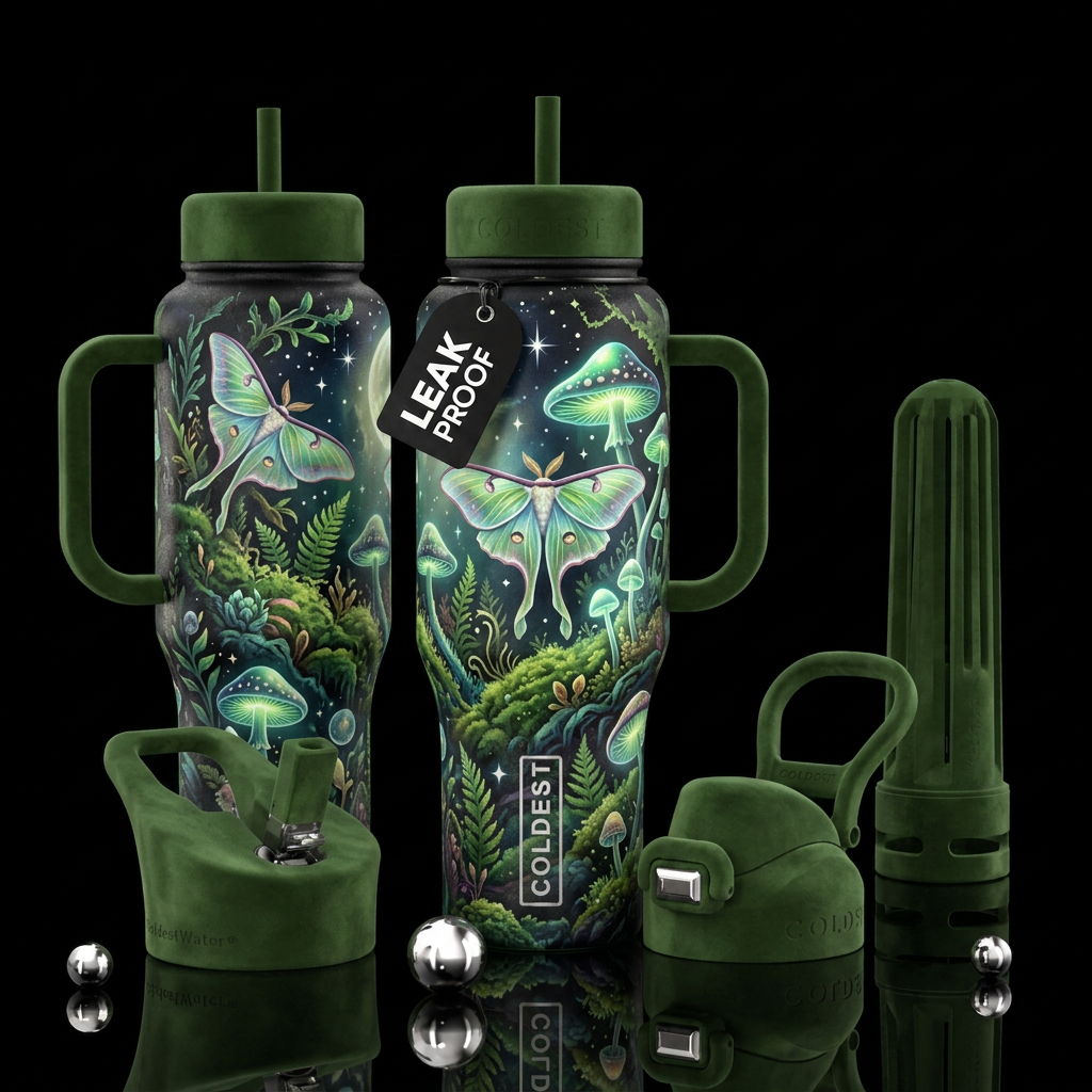 Moths, Moss and Moonlight water bottle design