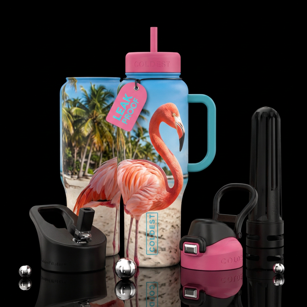 Flamingo Beach water bottle design