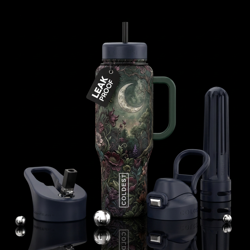 Vintage Moody Forest Moon water bottle design