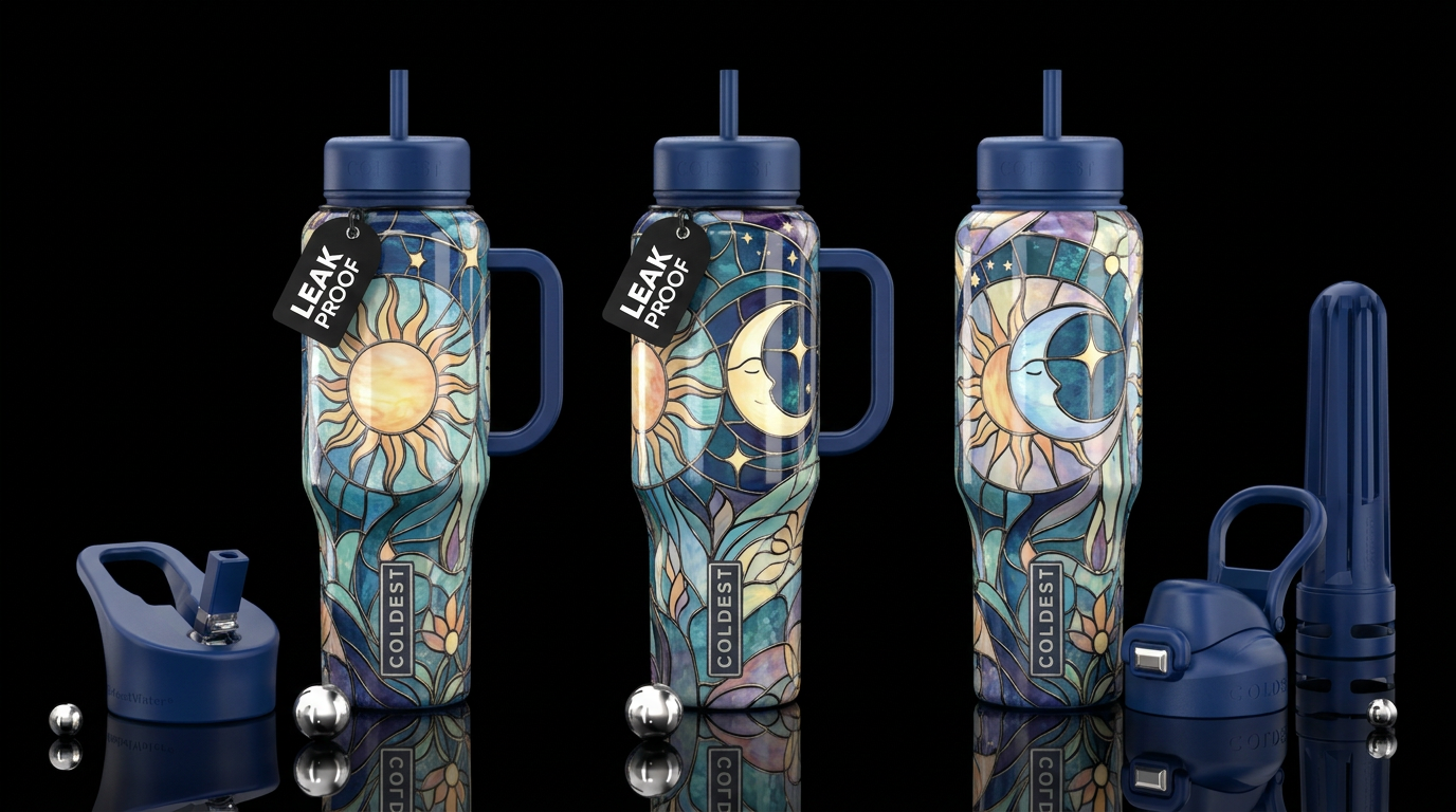 Sun and Crescent Moon Harmony water bottle design