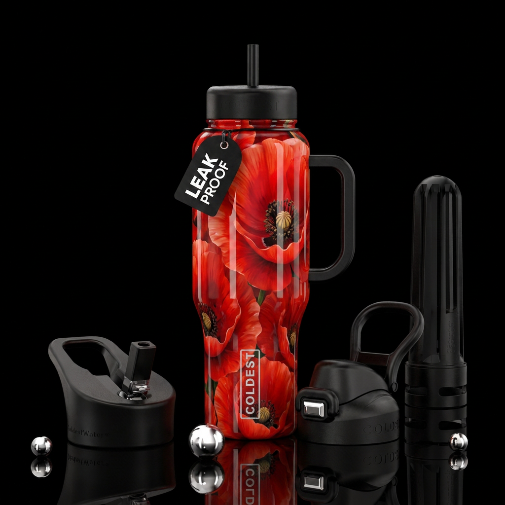 Poppies water bottle design