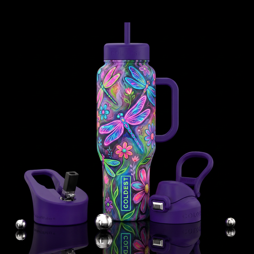 Whimsical Dragonfly water bottle design