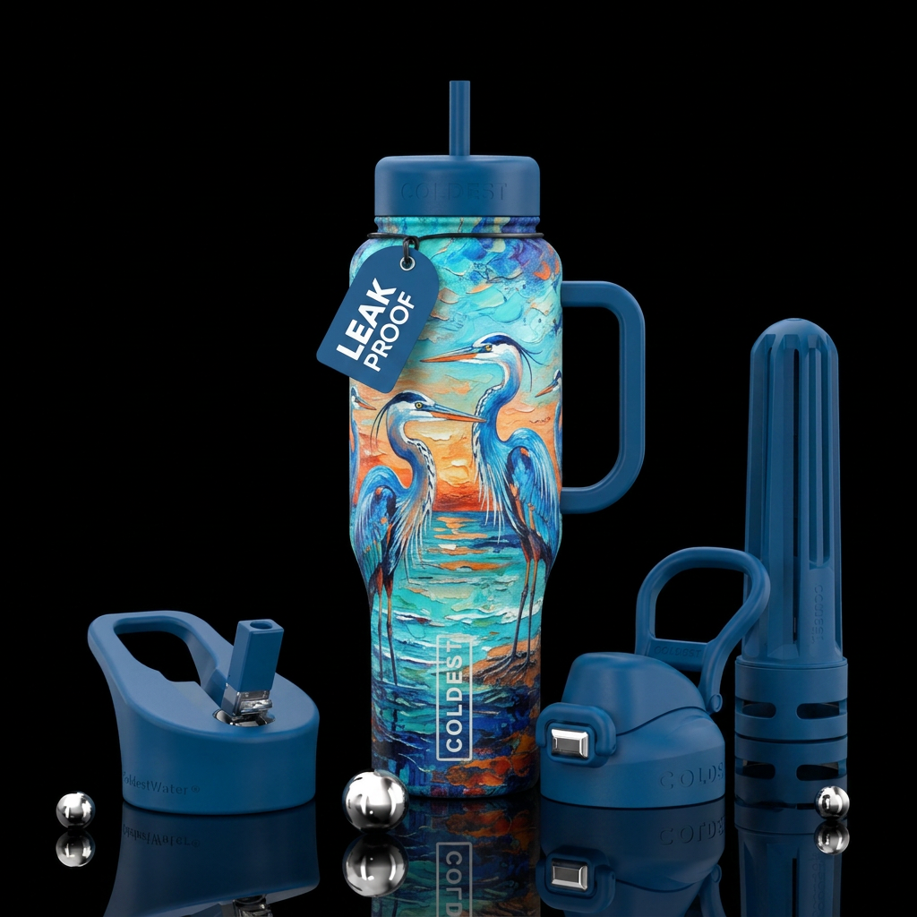 Blue Heron water bottle design