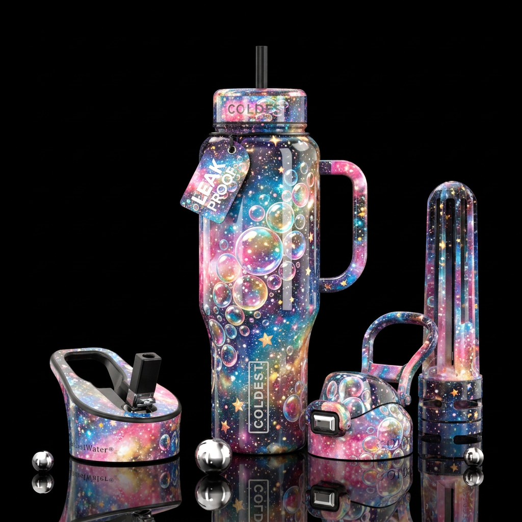 Starry skies, clear bubble ornaments, colorful, wh... water bottle design