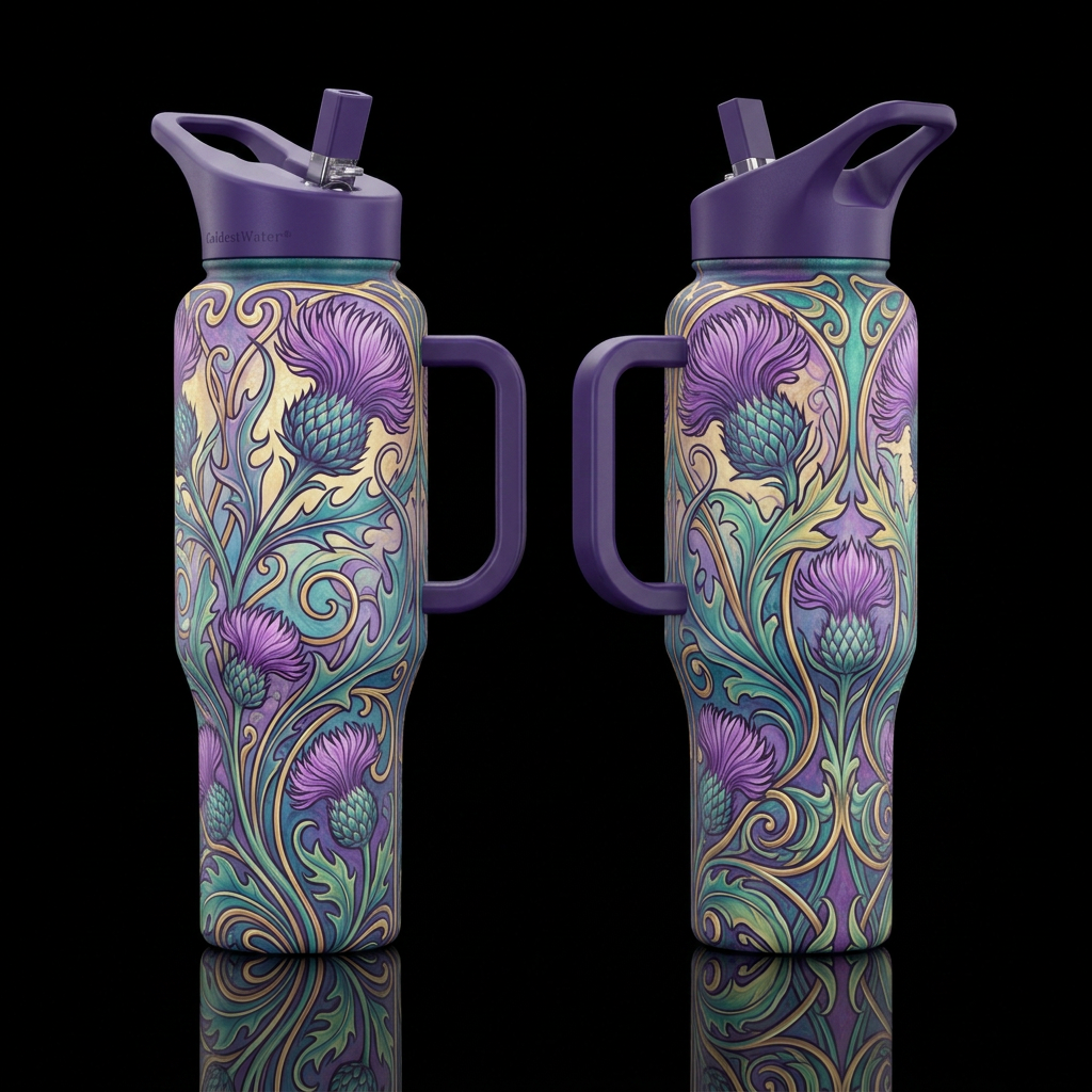 Purple Thistle water bottle design