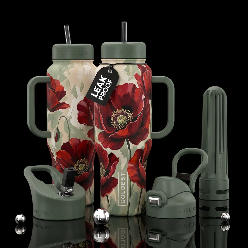 Hand Painted Peony water bottle design