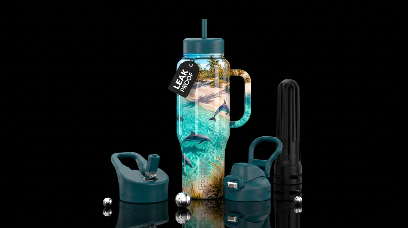 Caribbean beach water bottle design