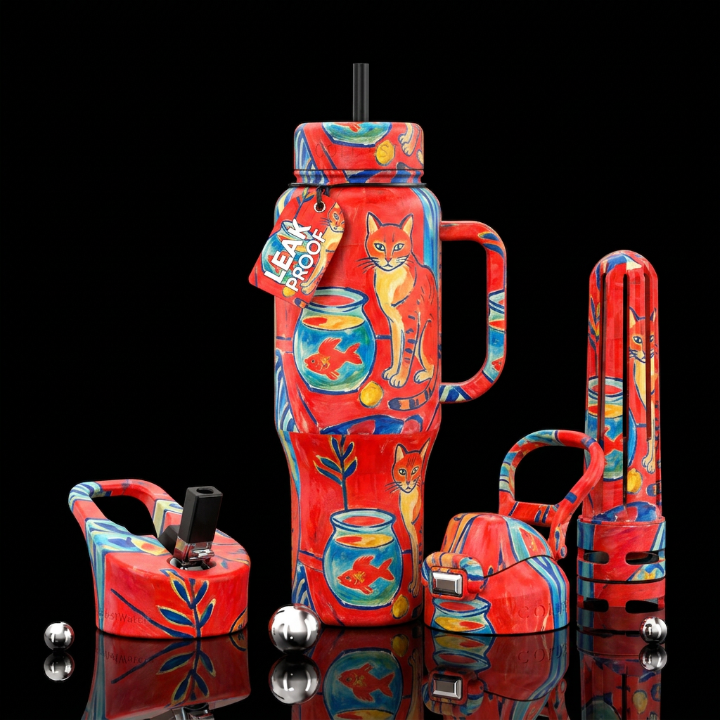 Cat with Red Fish by Matisse water bottle design