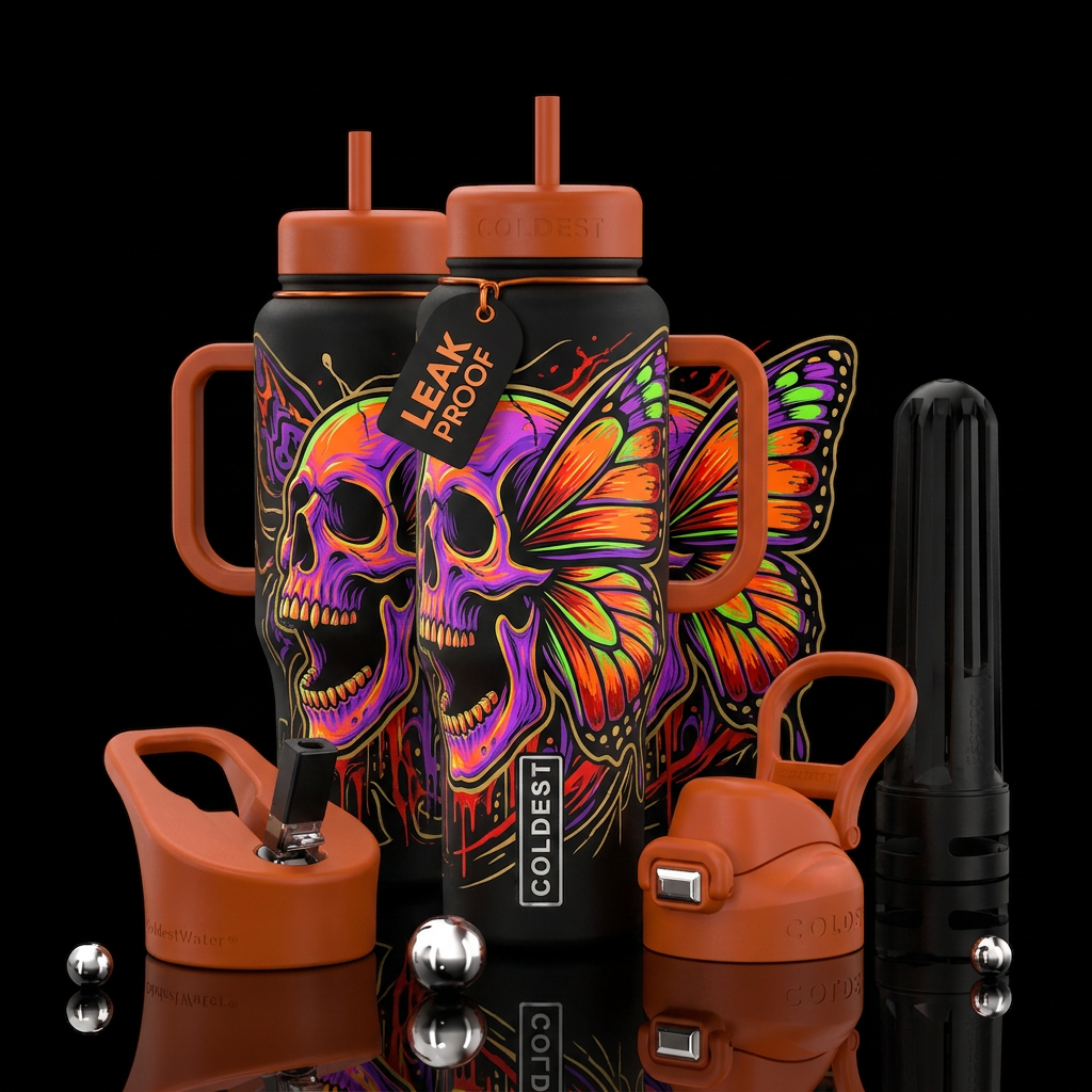 Morbidly Twisted Butterfly water bottle design