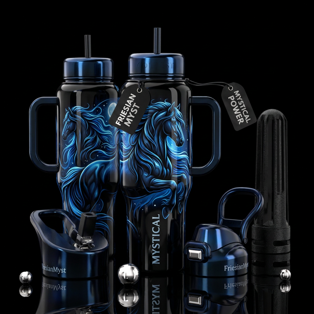 Mystical Friesian water bottle design