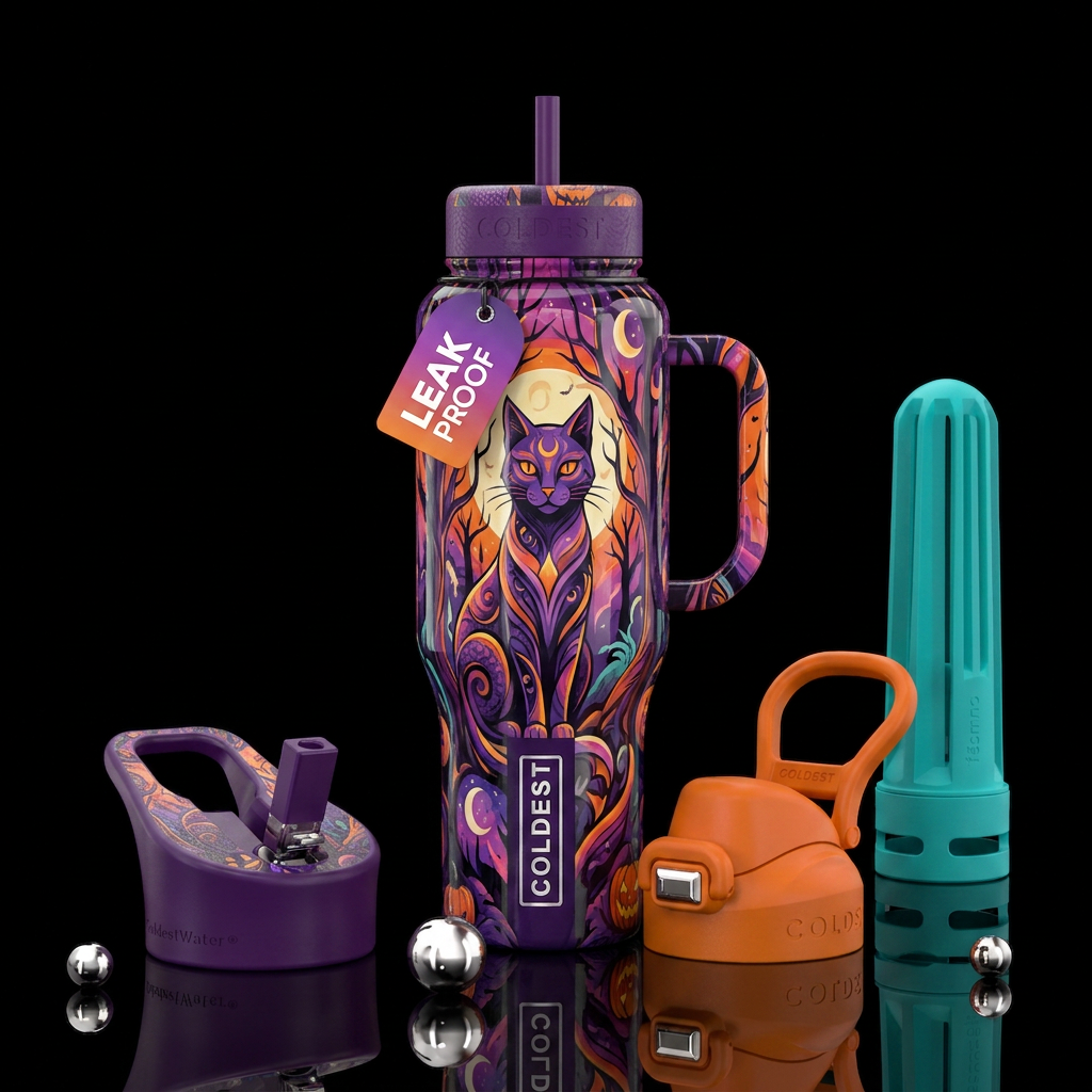 Purplehecate Twilight Forest Guardian Cat, Hallowe... water bottle design