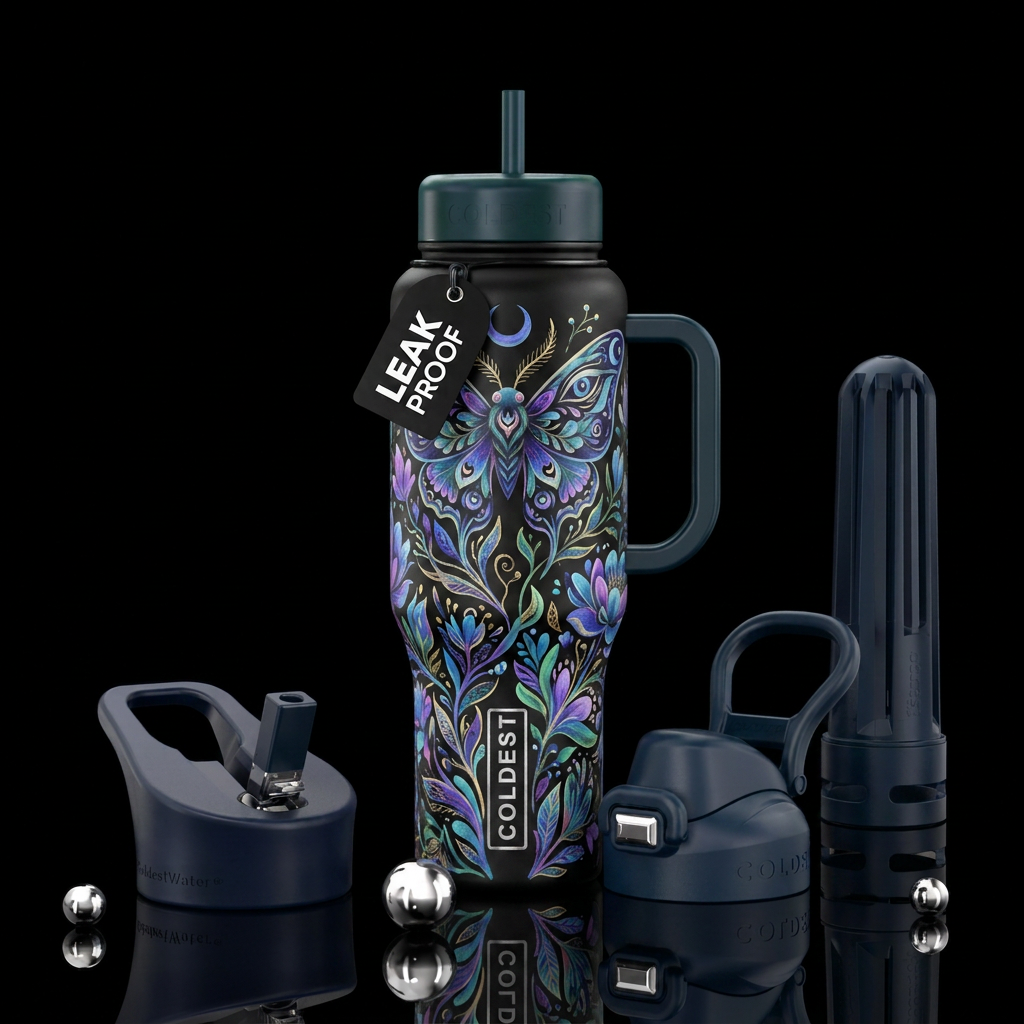 Mothman floral, delicate, abstract, floral, whimsi... water bottle design