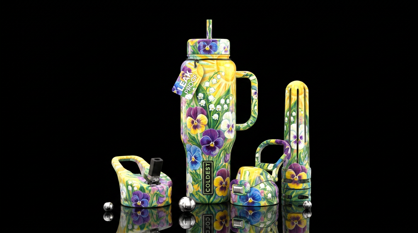 Pansies, Lily of the Valley, bright colors, summer... water bottle design