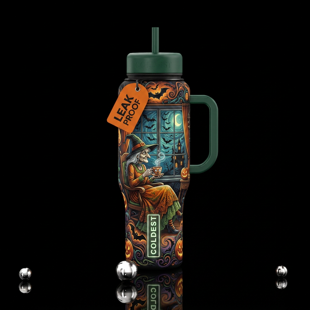 Swirling bats outside, waiting on Halloween night,... water bottle design